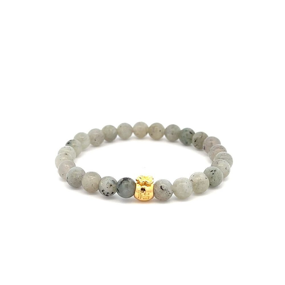 18K Gold Money Bag Charm Bracelet Natural Labradorite Gemstones 6mm